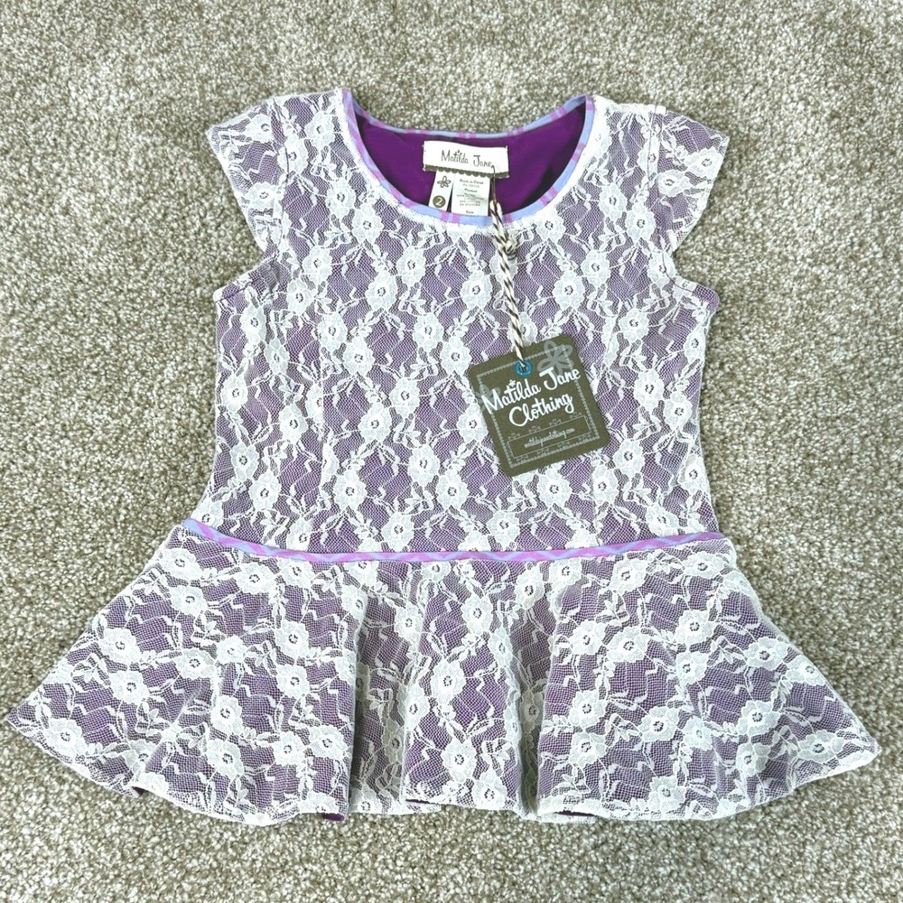 NEW Matilda Jane Girls Purple Lace Peplum Top Floral 2 Whimsical Cottagecore